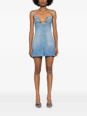Nensi Dojaka Blue Denim Godet Ruffle Mini Dress NWT $1,095, Size Small
